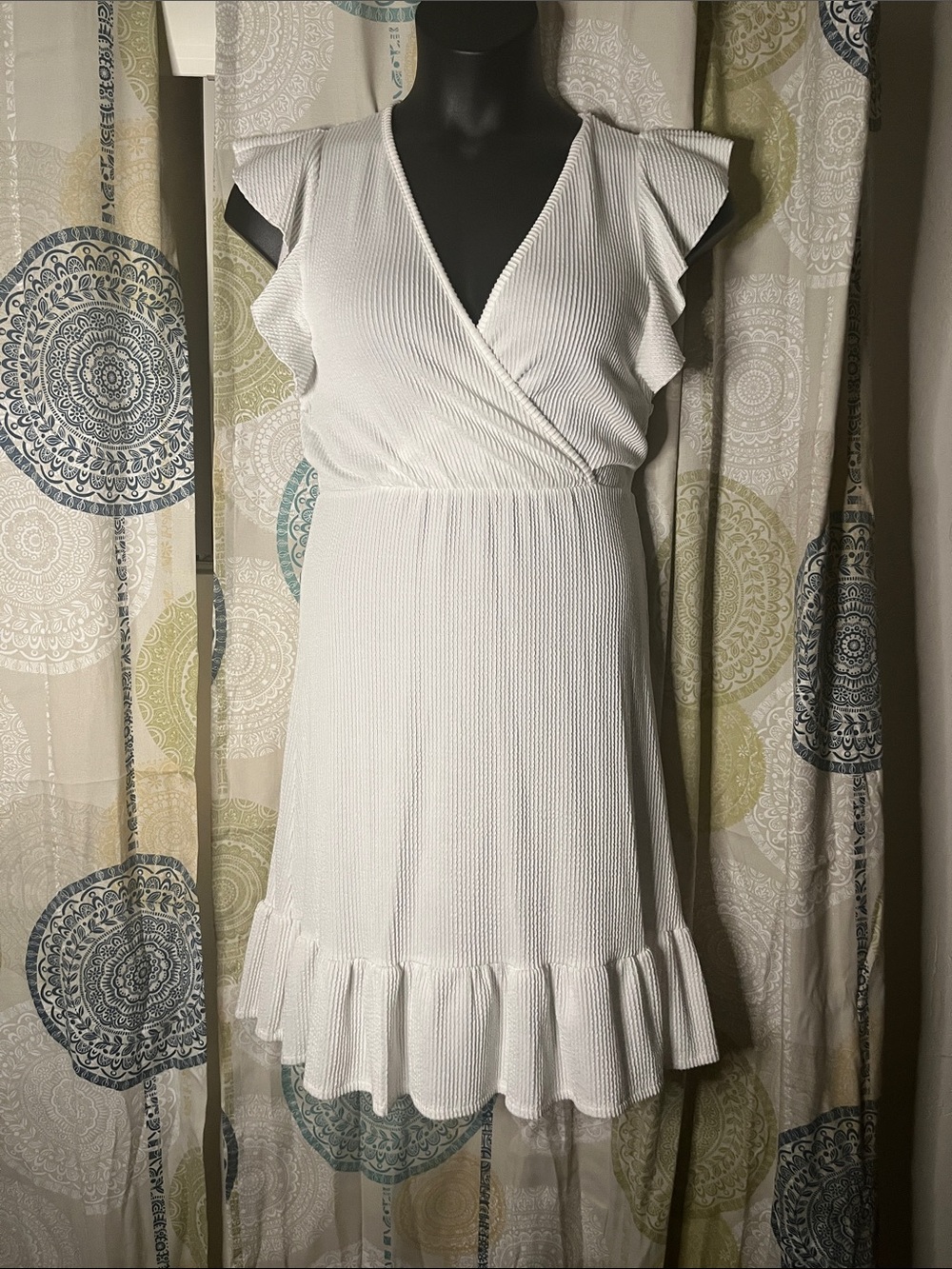 Caution To The Wind White Ruffle Wrap Mini Dress